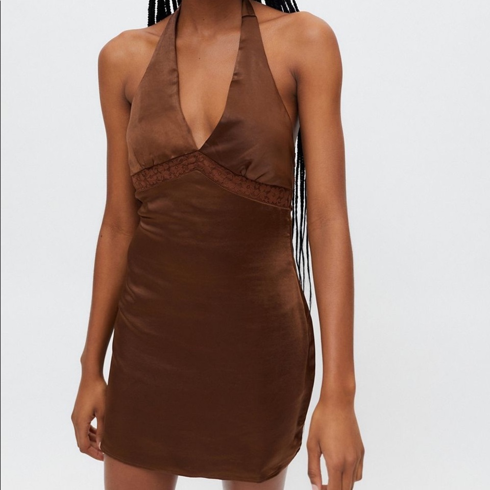 Brown halter mini dress